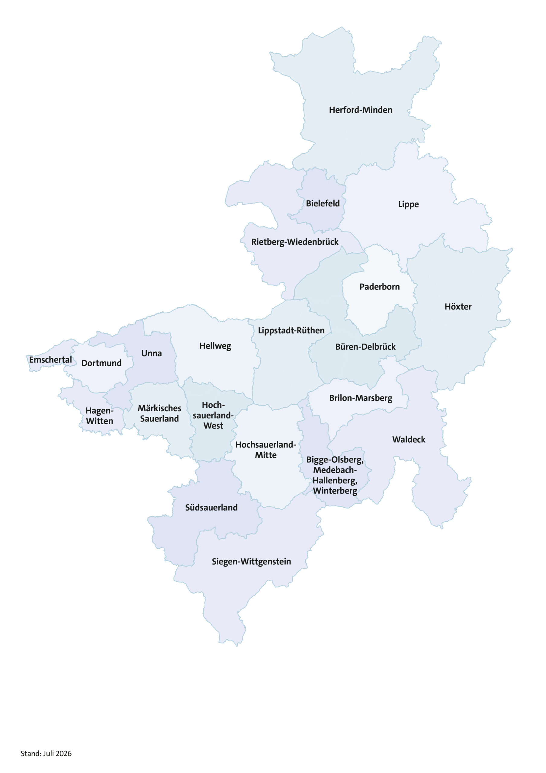 Karte der 21 Seelsorgeräume im Erzbistum Paderborn